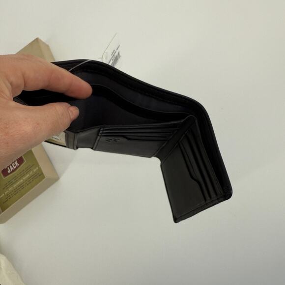 House of Jack Mens Wallet Eastwood Double Bill Black Leather Card Slots Trifold - Picture 5 of 7